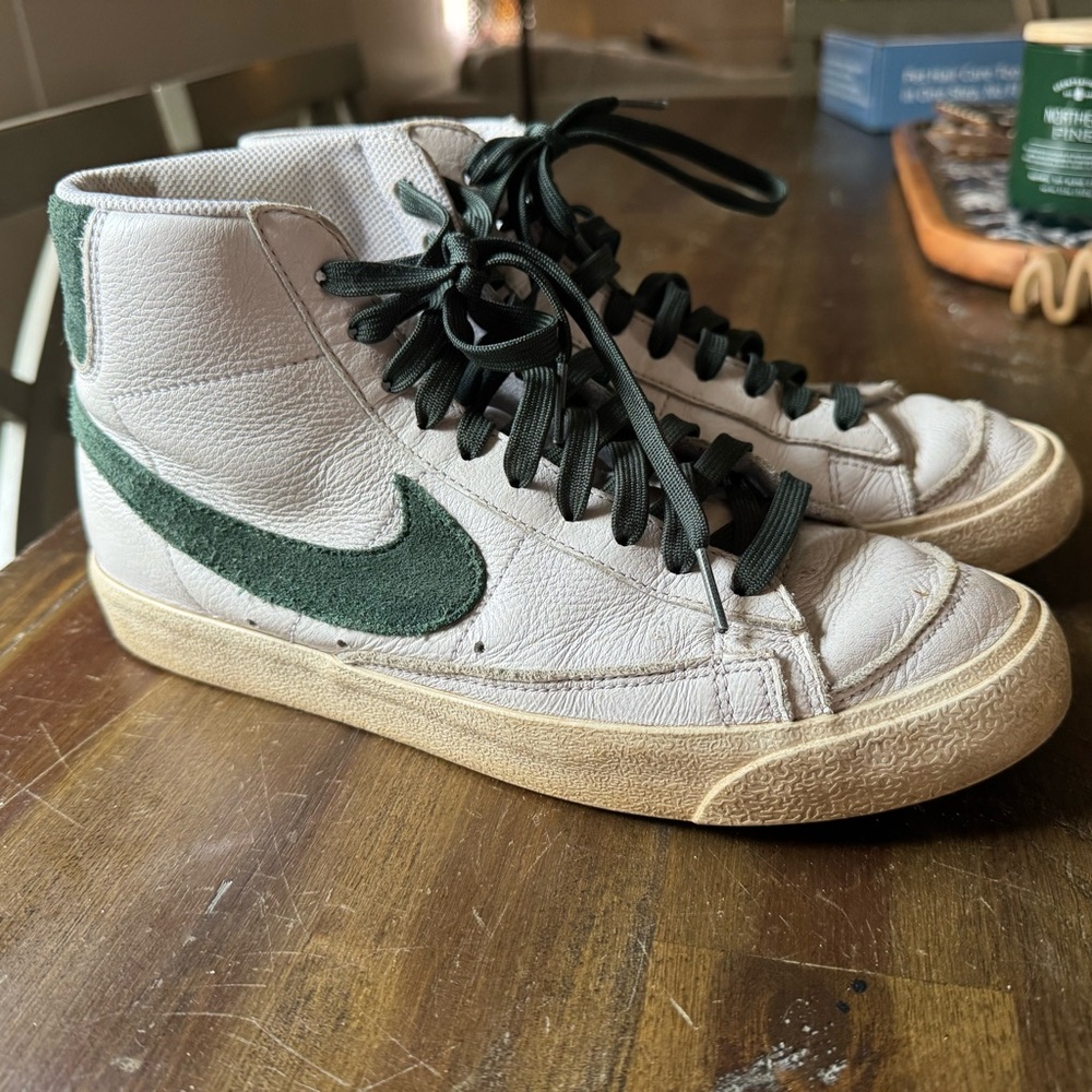 Nike Blazer High-Top Sneakers in Cream and Dark Green
